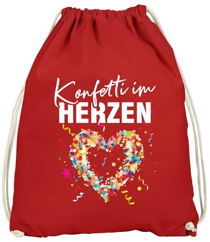 MoonWorks® Turnbeutel Fasching Karneval Konfetti im Herzen Spruch lustig Faschingsartikel Tasche Gymbag Variante 2 rot Unisize