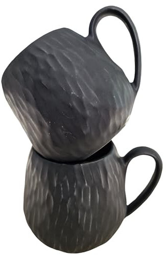 PintoCer - 2 tasses noires avec poignée, céramique en grès, idéales pour le café, le lait, le thé et le chocolat, passent au lave-vaisselle et au micro-ondes.