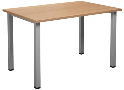 Kaiser + Kraft Mehrzwecktisch Duo-U | Gerade Platte, Tiefe 800 mm, Breite 1200 mm, Buche, silber