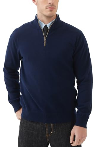 Kallspin Herren 100% Baumwolle Quarter Zip Pullover Casual Stehkragen Langarm Strickpullover