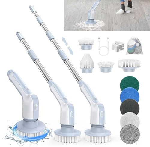 Brosse de Nettoyage sans Fil Electrique - Brosse Nettoyage Rechargeable USB, Brosse Nettoyage Electrique avec Tige Télescopique et 9 Têtes de Brosse Remplaçables pour Salle de Bain, Cuisine, Voiture