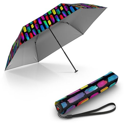 Knirps Taschenschirm Ultra I.030 Slim Manual - Leichtester 115 g - Exklusives Griff-Design - Sturmfest - 21 cm - Rainbow schwarz UV Schutz