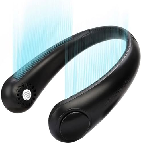 Portable Neck Fan, Neck Fans Rechargeable 3-Speeds Bladeless Fan, USB Powered Hands-Free Mini Fan 3000mAh Neck Fans Rechargeable, 360 Degrees Airflow, for Outdoor Indoor (Black)