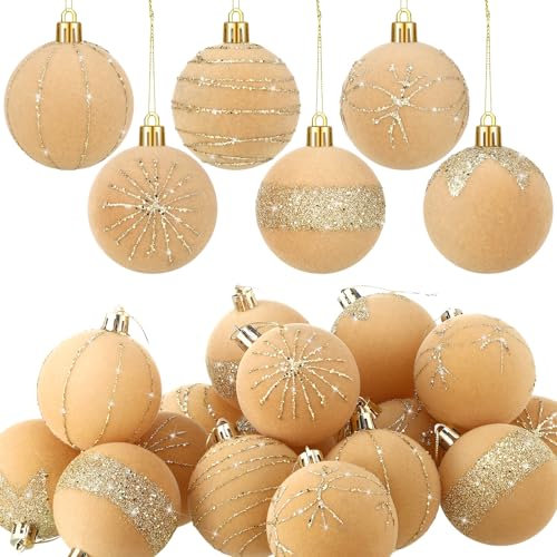 Namalu 24 Stück Samt-Glitzer-Weihnachtskugeln, 6 cm, bruchsicher, Weihnachtsbaumkugeln, Ornamente, Weihnachtskugel-Set für Urlaub, Hochzeit, Erntedankfest, Halloween, Party-Dekoration (Champagner)
