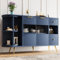 Lexiou Aparador Comedor Salón Armarios de almacenamiento con puertas correderas de cristal y luces LED Aparador de madera Armarios independientes Armarios de buffet Muebles de cocina (azul)