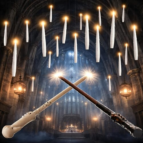 Candele galleggianti natalizie con bacchetta, confezione da 20 candele senza fiamma, alimentate a batteria, candele galleggianti per albero di Natale con 2 bacchette, candele magiche senza fiamma da