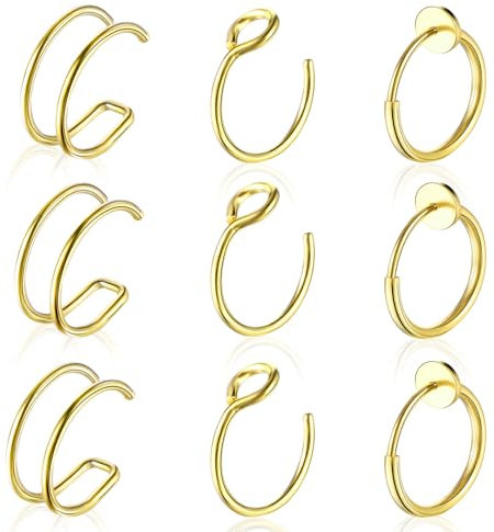 Tucnoeu 9 Stück Gold Fake Piercing Fake Septum Fake Nose Ring 16G Edelstahl Fake Nose Ring 20G Fake Nasenpiercing