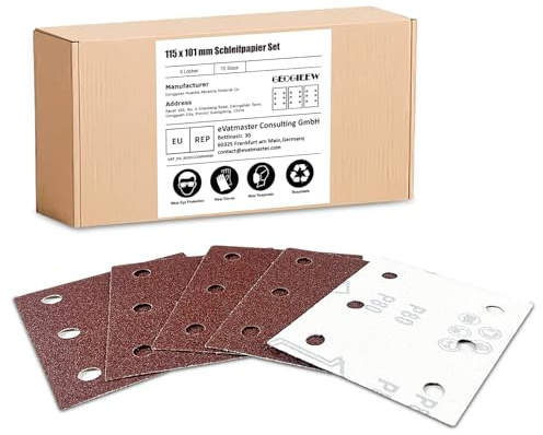 GEOGIEEW 80 Stück Schleifpapier Klettscheiben-Kit, 120 Körnung 6 Löcher 115x101mm für Schwingschleifer