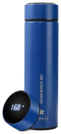 GreenLife Hydro Smart Sports Water Bottle with LED Temp Display, Vacuum Insulated Stainless Steel,Cold 36 Hrs, Hot 24 Hrs, BPA-Free, Leak Proof, for Travel & Outdoor ((Blue)