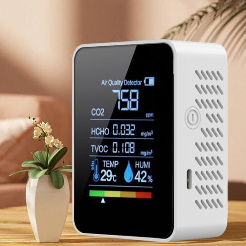 Detector de dióxido de carbono 5 en 1, medidores de calidad del aire, kit de prueba de aire, temperatura y humedad HCHO TVOC, monitor de dióxido de carbono para el hogar e interiores