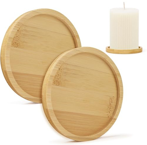 COLOFALLA 2 Stück Untersetzer Gläser 8.5 cm Kerzen Untersetzer Tassenuntersetzer Holz Rund Kerzenteller aus Bambus Untersetzer Coasters für Kerzen Tassen