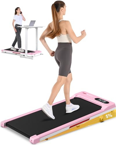 HomeFitnessCode 4 in 1 Laufband mit Neigung - Walking Pad für Zuhause mit 5% Steigung 1-8 Km/h Untertisch Elektrisch Laufpad Walking Band, Rosa