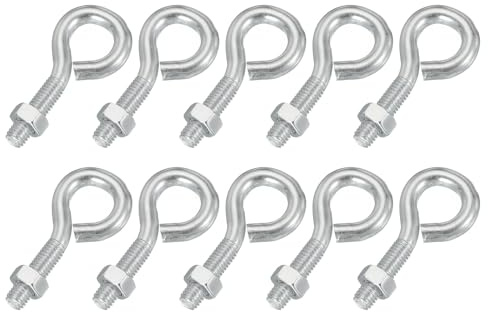 PATIKIL Chiodi Ad Anello M5x20mm, 10 Pcs Acciaio al Carbonio Chiodi Ad Anello Filettati con Dado per Appendere o Fissare Cavoli Argento