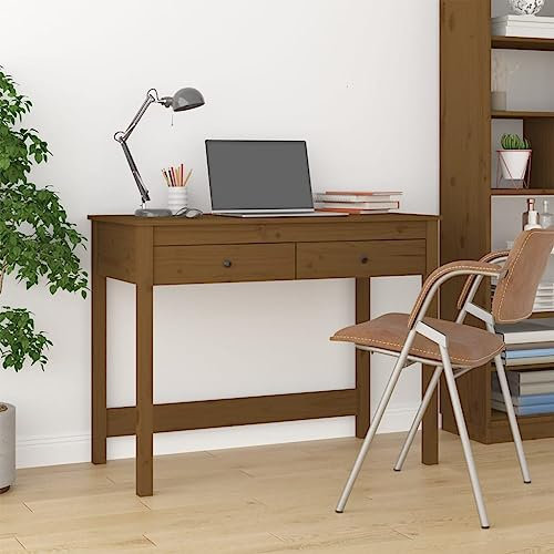 WKIEQACO Schreibtisch mit Schubladen Braun 100x50x78cm Massivholz Kiefer Bürotische