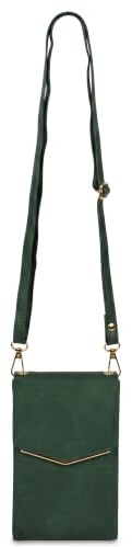 styleBREAKER Mini Umhängetasche mit V-Klappe und Metall Detail | kleine Handytasche zum Umhängen | elegante Crossbody Bag mit Kartenfächern für Damen, Farbe:Smaragdgrün