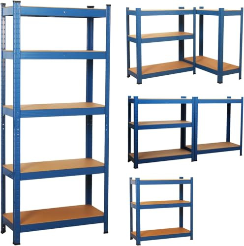 COZYBRITE Schwerlastregal Premium, Befestigungsmaterial 875kg Traglast, 5 verstellbare stabiles Regal MDF-Platten für Lagerregal Kellerregal Garage Kellerraum Werkstattregal (Blau, 70x30x150cm)