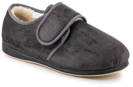 EasyFit Mens Extra-Wide Faux-Fur-Lined Slippers Grey Size 11