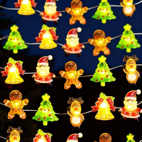 TZEKING 3M 30LED Weihnachtsdeko Lichterkette, Weihnachtsmann Elch Weihnachtsdeko Lichtervorhang,Weihnachtslichter Warmweiß,LED Lichterkette für Weihnachtsbaum Fenster Balkon Party