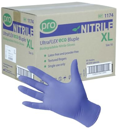 PRO Biodegradable Blue 3.5g Nitrile Disposable Gloves, XL 1000 pack | UltraFLEX Bluple Disposable Gloves, eco-friendly, powder-free, latex-free nitrile. Food safe. Ideal for Catering & Care Homes