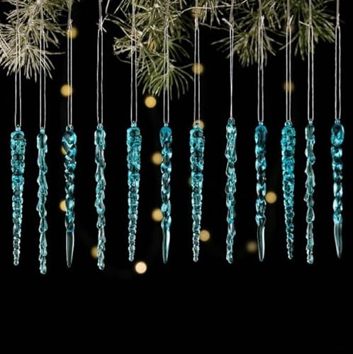 Weihnachtsdekorationen, 12-teiliges Acryl-Eiszapfen-Set, hängende simulierte Eistropfen-Anhänger für Baum-Urlaubsatmosphäre (blau)
