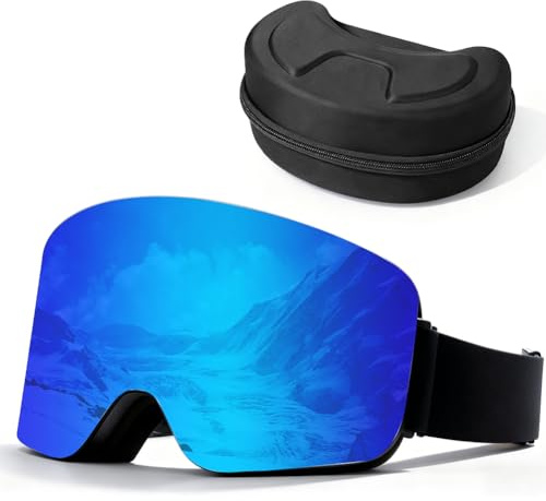Peelanmall Skibrille Herren,Skibrille Damen,Motocross Brille für Brillenträger, Anti-Beschlag mit UV-Schutz Winddichte,Hohe Atmungsaktivität Crossbrille für Skating Snowboard Snowmobile (Blau)