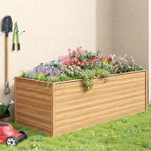Amopatio Hochbeet Holz, 240x88x80cm, Pflanzkasten, Blumenkasten für Garten, 1700L Pflanzbeet, Kräuterbeet, Gemüsebeet, Blumenbeet für Balkon, Terrasse, Pflanzkübel, Natur
