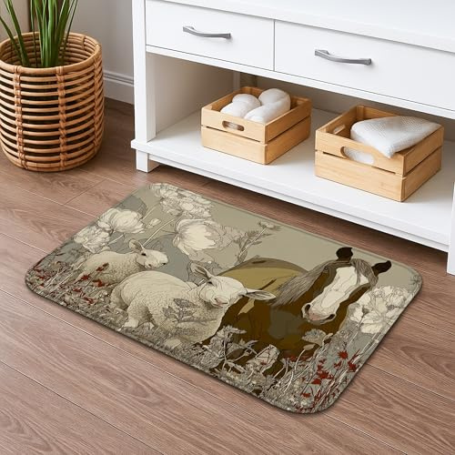 Badematte mit Vintage-Blumenmuster, schnell trocknend, rustikaler Landhausstil, saugfähig, rutschfest, Herbst-Dekor, Flanell, waschbar, Badteppiche für Badezimmer, WC, Toilette, 40,6 x 61 cm