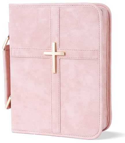 Étui bible en cuir végétalien, sac bible avec poche pour téléphone, étui bible pour homme et femme, emballage cadeau chrétien (rose)