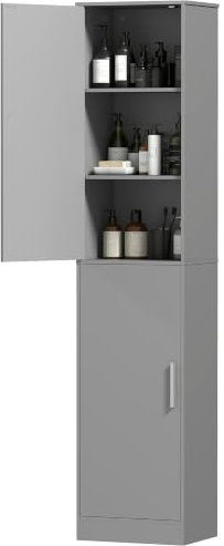 HOMCOM Meuble de Salle de Bain Colonne Étroit 40 x 35 x 180 cm Gris | 2 Portes, 4 Étagères Réglables, Meuble de Rangement, pour Salon, Toilette, Petits Espaces