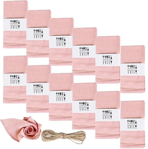 12er Pack Stoffservietten, 40x40cm Wiederverwendbare Stoffservietten,100% Natur Stöffservietten Leinenservietten Baumwolle Servietten Stoff Tischdekoration für Hochzeit Geburtstag Kitchen (Rosa)
