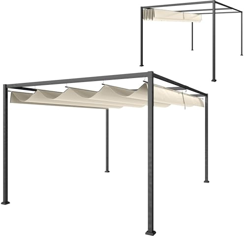 Outsunny Gazebo Pergola 3x2 m con Tettuccio Retrattile Crema