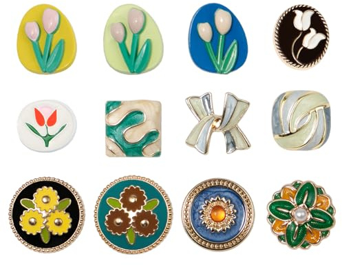 Sxutop 12 Pezzi Bottoni Gioiello Smaltat Fiore Retrò Bottoni da Cucire
