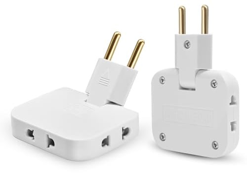 2 PCS Multiprise Plate Derriere Meuble avec 3 Prises, Prise Multiple Plate avec Connexion Pivotante 180º, Prise Plate 16A/250V