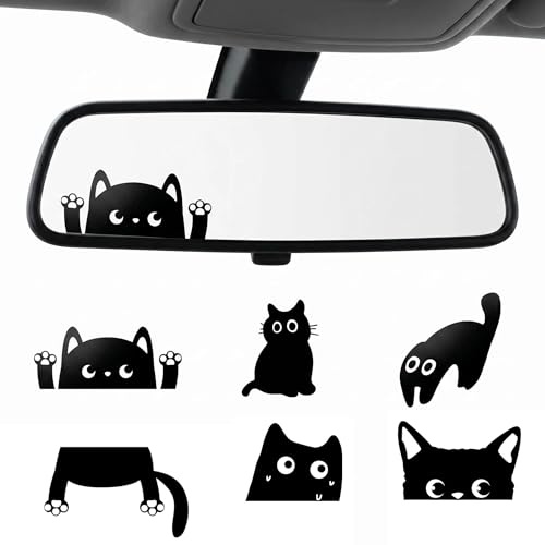 FILOEEX Auto Aufkleber, Aufkleber Auto, Auto Sticker mit Katzen Design - Wetterfeste Autosticker - Set mit 6 Katzen Motiven für Autodeko & Geschenk
