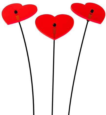 SUNPLAY Sonnenfänger Herzen in ROT, 3 Stück je 5 cm Durchmesser im Set + 35 cm Schwingstäbe