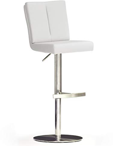 Robas Lund Barhocker Weiß mit Lehne Barstuhl drehbar 360 Grad, Hocker höhenverstellbar, PU BRU.NI 50 x 42 x 114 cm