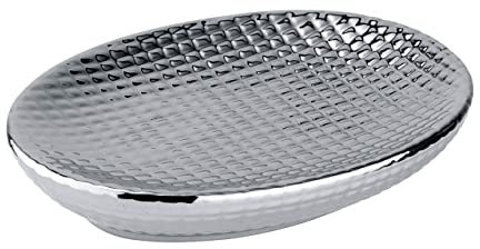 WENKO Seifenablage Dakar Keramik - Seifenschale, Keramik, 13.5 x 2.6 x 9.7 cm, Chrom, 2.6 x 9.7 x 13.5 cm