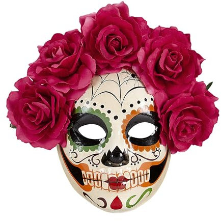 WIDMANN MILANO PARTY FASHION DIA DE LOS MUERTOS MASK DECORATEDWITH RED ROSES -
