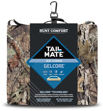 Tail Mate GelCore Premium Seat Cushion with Memory Foam for Stadium Seats, Office, Home, Car, Hunting, Travel, and More, Mossy Oak
