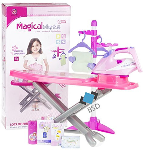 Budget fixé pour Les Enfants - Fer avec Effet de lumière, Planche à Repasser, Quatre Pinces et Deux Crochets de Suspension, Planche Accessoires, Tissu - Enfants Jeux de rôle - Jouets ménagers