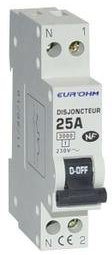 Disjoncteur 1P+N 25A NF cx vis haut/bas 3kA EUR'OHM 20025