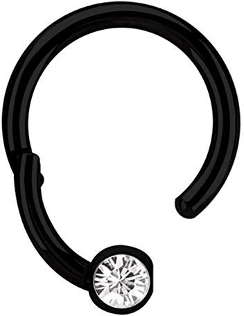 Piercing Ring BCR schwarz, Clicker 1,2 x 8 mm mit 3 mm Steinkugel in klar