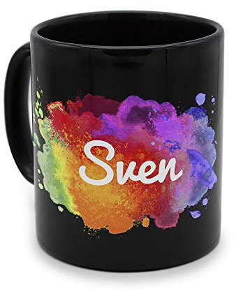 printplanet - Tasse Schwarz mit Namen Sven - Motiv: Color Paint - Namenstasse, Kaffeebecher, Mug, Becher, Kaffeetasse