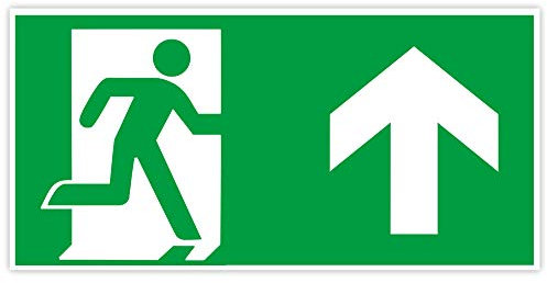 Hochwertiges Notausgangsschild Pfeil oben rechts -30x15 cm langnachleuchtend + selbstklebend - Original Protecticure Fluchtwegschild PVC -Rettungszeichen/Rettungsschild/nachleuchtend