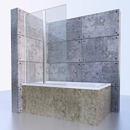 Badewannenfaltwand, Duschabtrennung, Badewanne Glaswand, Badewannenaufsatz, 2-teilig, Klarglas, ESG 6mm, 100x140cm