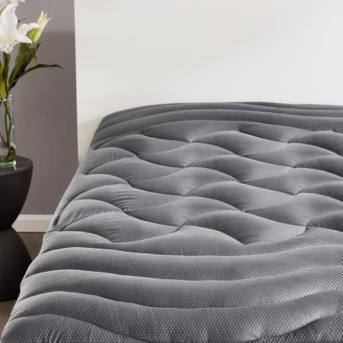 SLEEP ZONE Kühlende Queen-Matratzenauflage, Premium-Matratzenauflage, gesteppt, elastischer Matratzenschutzbezug, maschinenwaschbar, langlebig, Tiefe Tasche, 20,3–53,3 cm (Grau, Queensize)