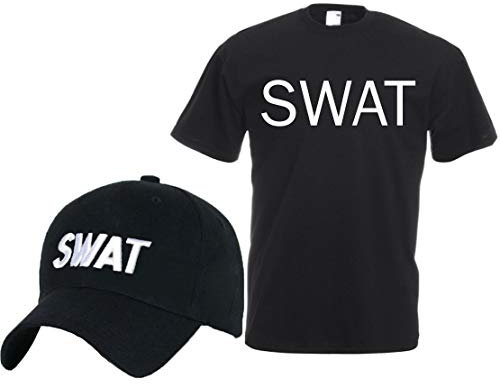 Set T-Shirt & Baseballmütze Swat Security Casual Military Sporthut 100% Baumwolle Herren Damen Shirt (Set Swat Baseball Cap, 2XL)
