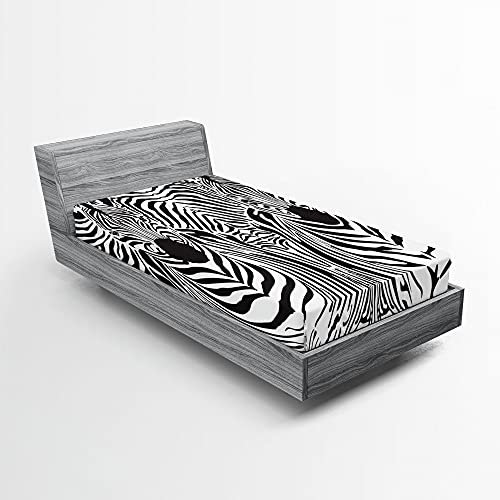 ABAKUHAUS Zebra-Druck Spannbetttuch, Safari Zebra-Streifen, Soft Dekorativer Stoff Bettwäsche Rund-um Elastischer Gummizug, 90 cm x 200 cm, Schwarz-Weiss