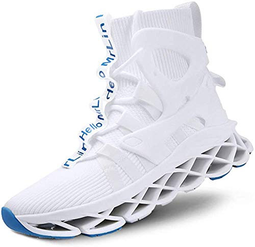 Hello MrLin Herren Laufschuhe Slip On Athletic Schuhe Blade Socken Sneaker Hip Hop Tennis Mode, Weiß, 44 EU