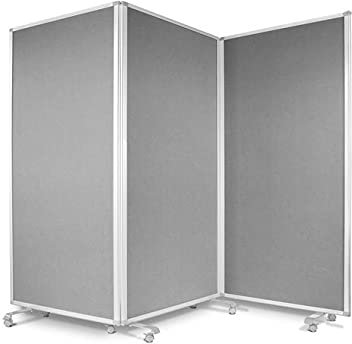 Floordirekt Filz Stellwand Mobile Stellwandsystem 3-teilig - Filztafel Pinnwand mit Rollen - Trennwand Raumteiler - Präsentationswand Messewand - doppelseitig nutzbar (270 x 90 x 180 cm, Grau)